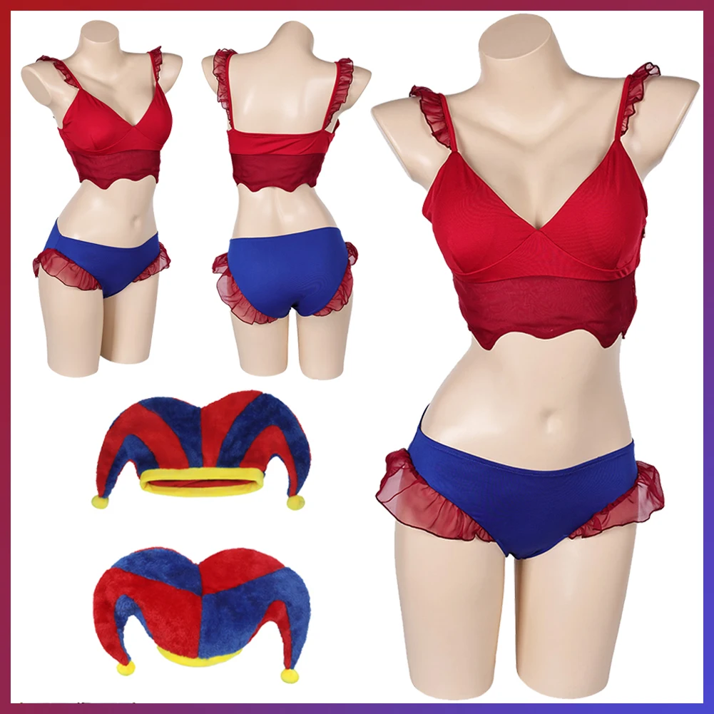 

Pomni Cosplay Fantasy Swimsuit Costume Cartoon Amazing Cosplay Digital Circus Role Summer Beach Swimwear Female Halloween Suit