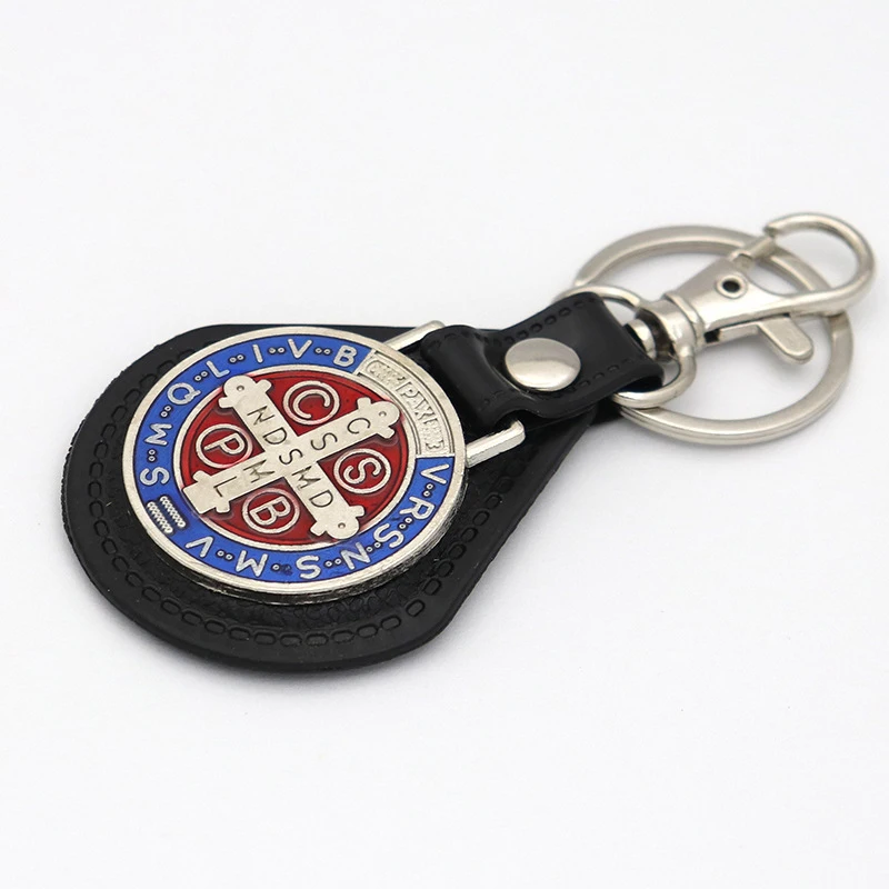 PU-Leather-St-Benedict-Pendant-Key-Chain-Keyring-Religious-Jesus-St ...
