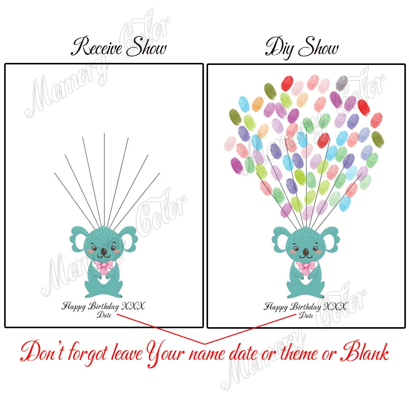 Personalized Them Name Date Cartoon Animal Baby Shower,Baptism and Kids Birthday Party Decoration Fingerprint DIY Painting