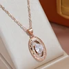 JULYDREAM 585 Rose Gold Color Necklaces Oval Zircon Pendant Twine Texture Long Chain Fashion Women Party Wedding Jewelry Gifts
