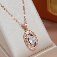 JULYDREAM 585 Rose Gold Color Necklaces Oval Zircon Pendant Twine Texture Long Chain Fashion Women Party Wedding Jewelry Gifts