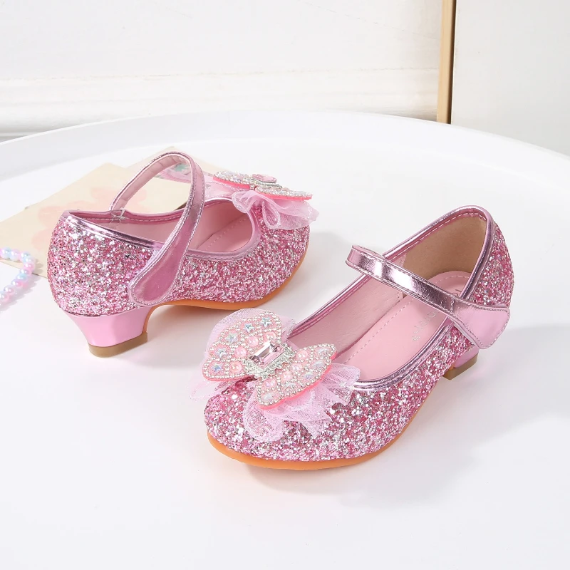 Girls Leather High Heels Shoes for Wedding Party