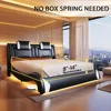 LED Bed Frame Full, Modern Faux Leather Upholstered Platform Bed, Wave Like Curve Design No Box Spring Needed, Black 5