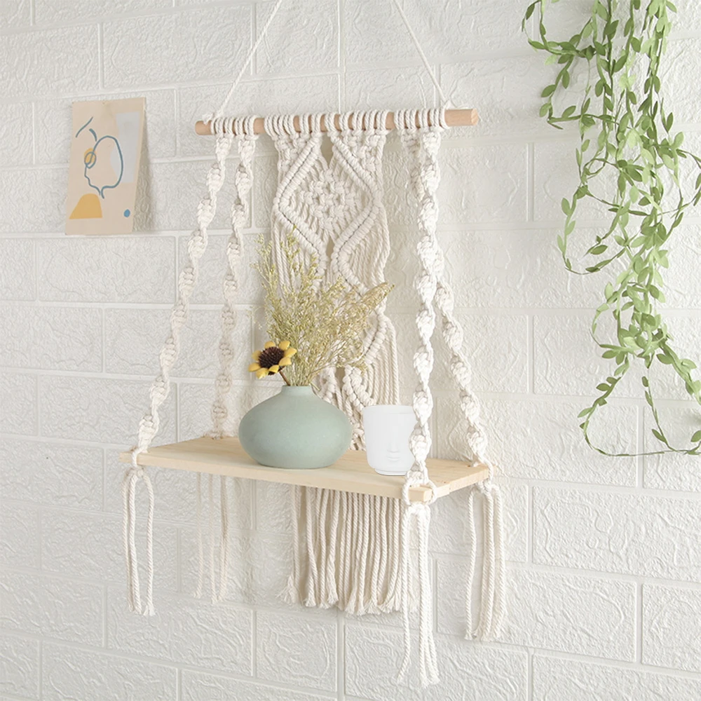 Macrame Wall Hanging Wood Shelf