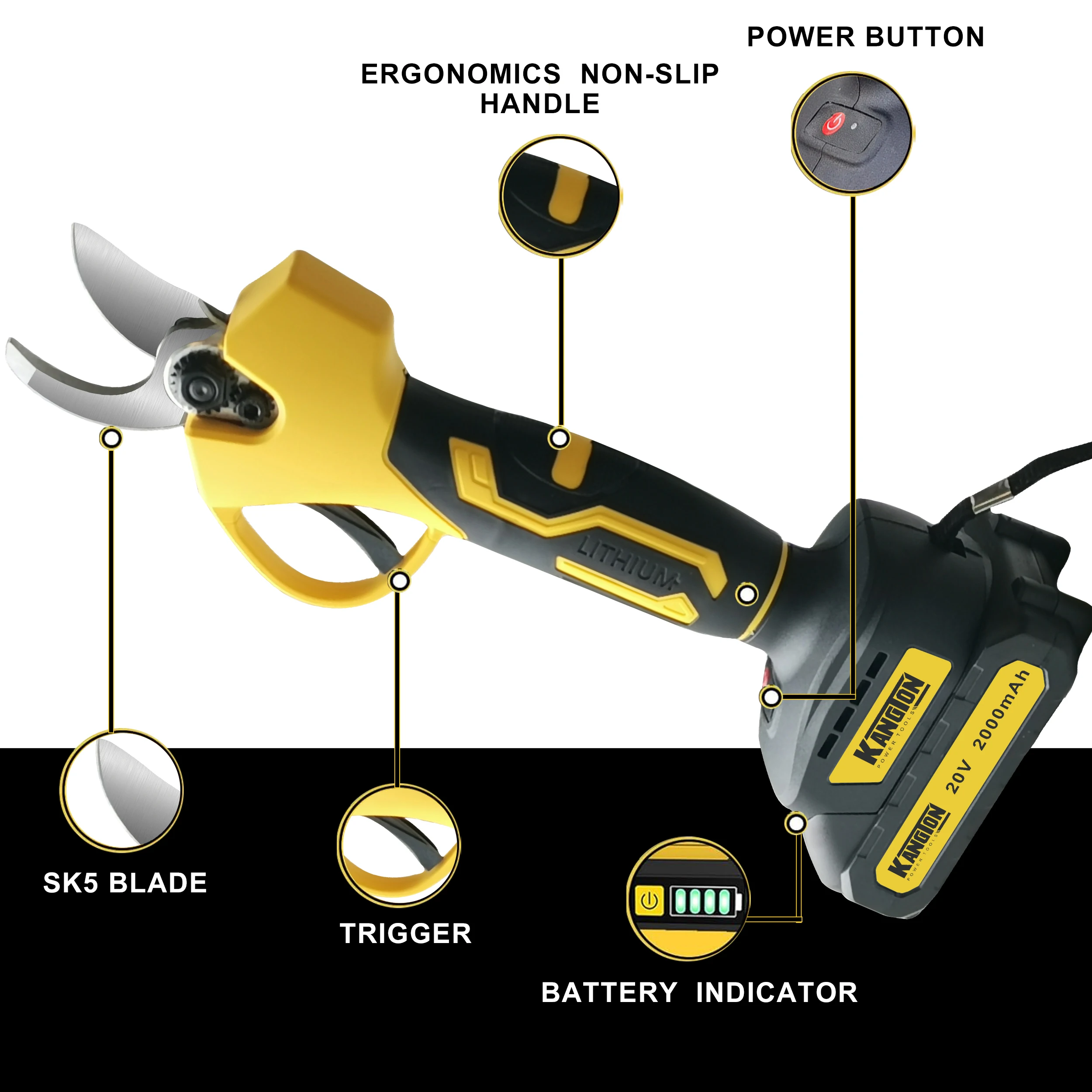 25mm Brushless Cordless Electric Pruning Shears Electric Scissors For Gardening & Tree Trimming Power Source Battery