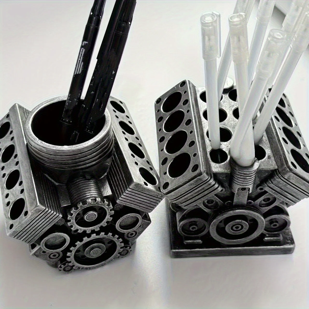 V8 Engine Design Pen Holder - Creative Desktop Stationery Organizer and Decorative Home Office Accent