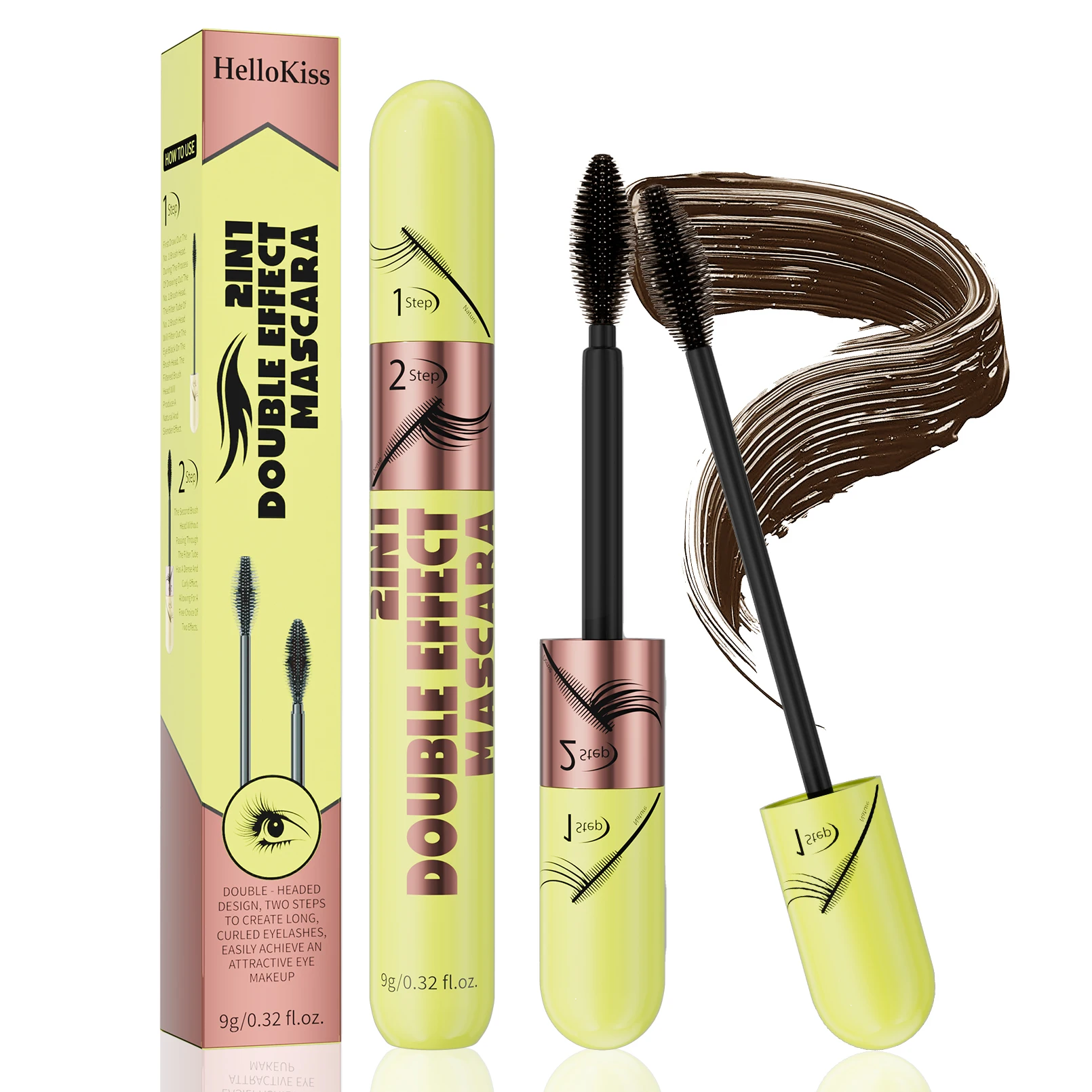 Waterproof Dual Brush Brown Mascara - Smudge-Proof and Clump-Free Formula for Lengthened Lashes