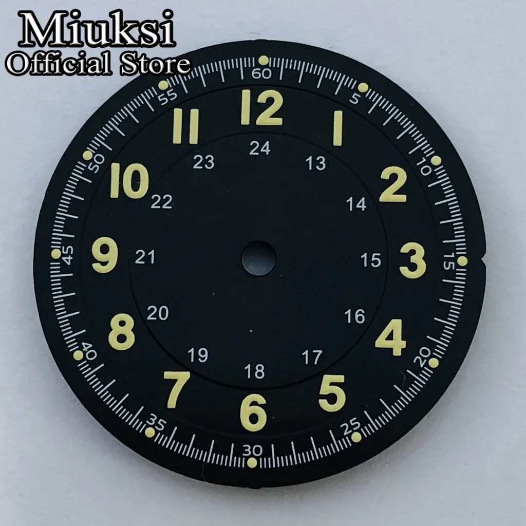 Enhanced Black Blue Green Silver Luminous Watch Dial, 29mm