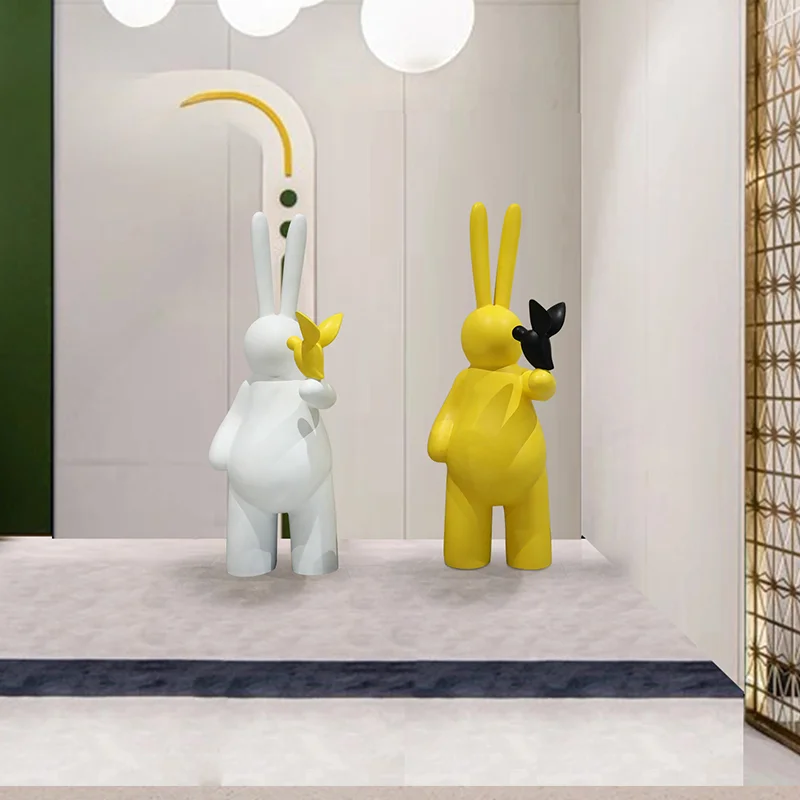 

Большой мультяшный абстрактный кролик, лобби отеля, искусство, мягкая установка, продажа, офис, Стеклопластиковая скульптура, украшение пола