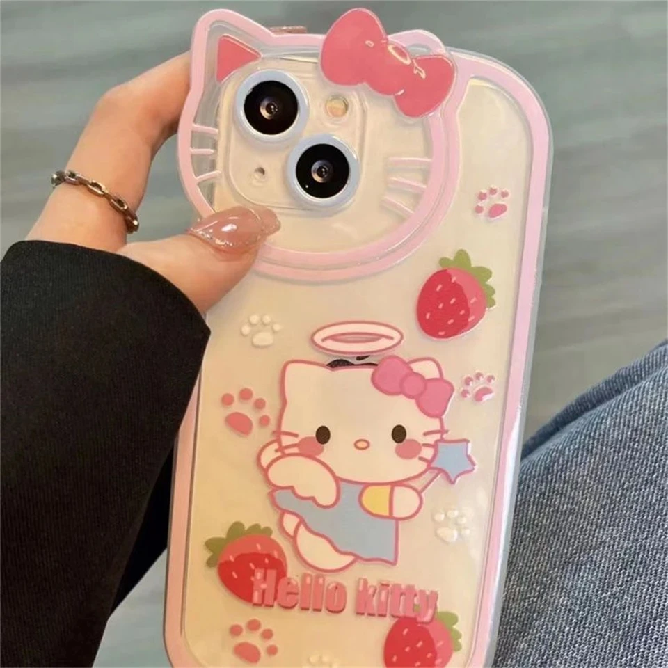 thumbnail image 1 of Sanrio-funda transparente de Hello Kitty para iPhone, 15, 14, 13, 11, 12 Pro Max, XS, XR, 7, 8 Plus, SE20, cubierta suave a prueba de golpes, Y2K, 1 of 5