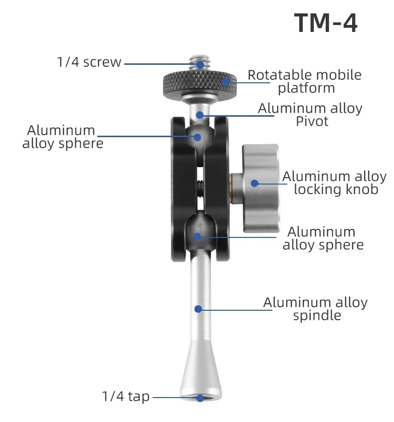 Description Picture 6 of itemMini Magic Arm Double Ball head 1/4 inch Screw for SLR Camera Tripod Camera Cage Rig LED Video Light Microphone Field Monitor
