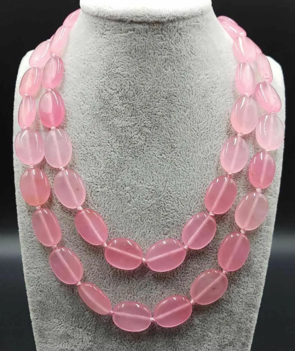 

AAA 13x18mm Pink Jade Oval Gemstone Beads Long Necklace 32 inch