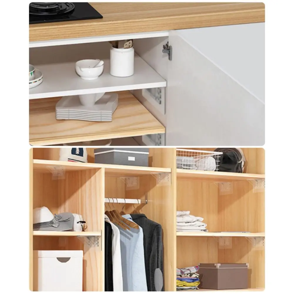 6개입 플라스틱 옷장 칸막이 브래킷 고하중 자가 접착 선반 지지대 투명