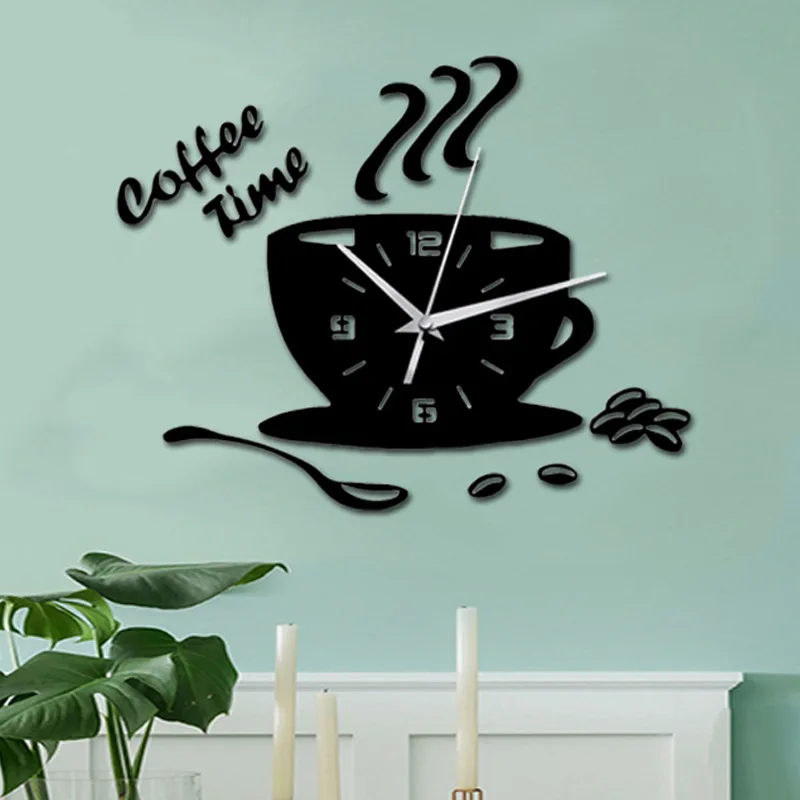 3D Acrylic DIY Wall Clock Mirror Wall Clocks Simple Home Digital Sticker Decoration Mute Coffee Cup Quartz Clock wall clock digital clock wall clock sticker
