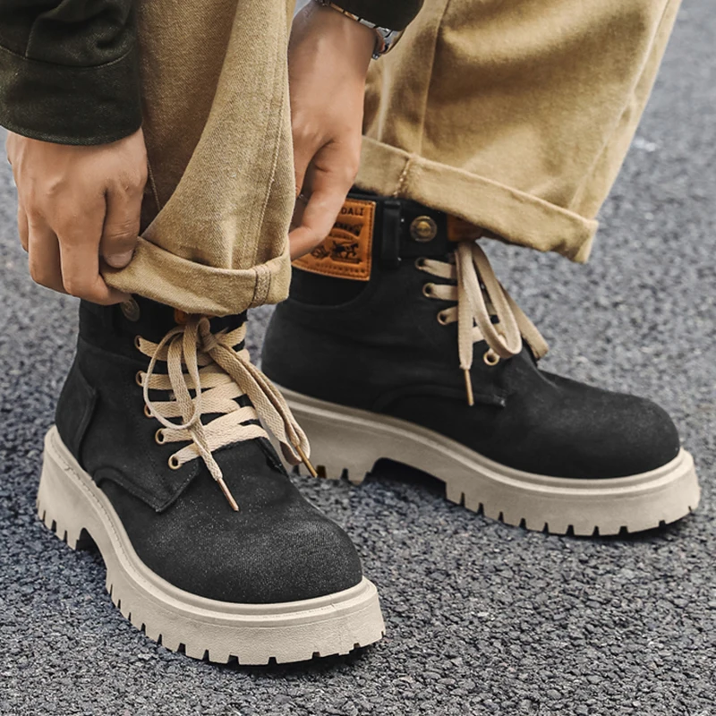 Men Platform Denim Boots Vintage Design Ankle Shoes Male Brand