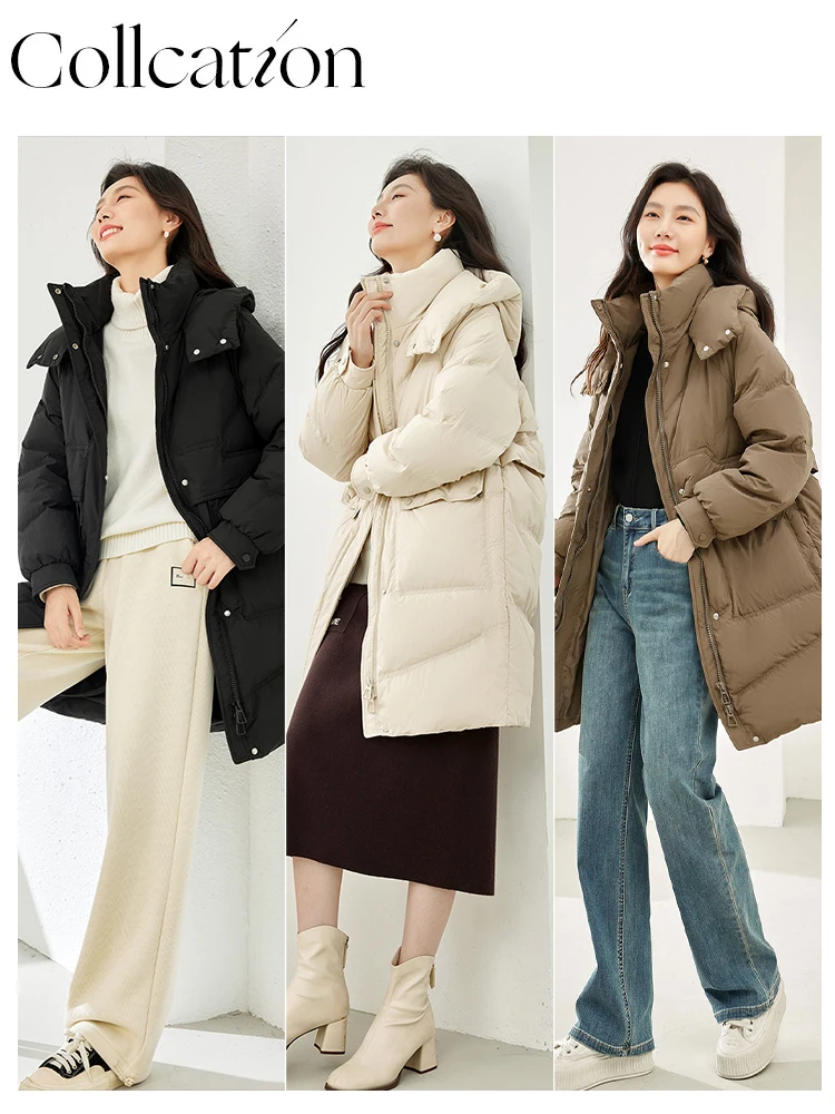 Vimly Lightweight Long Down Coat Women 2023 Winter Warm Hooded Stand Collar Zipper Straight Puffer Jacket Female Outerwear 50673