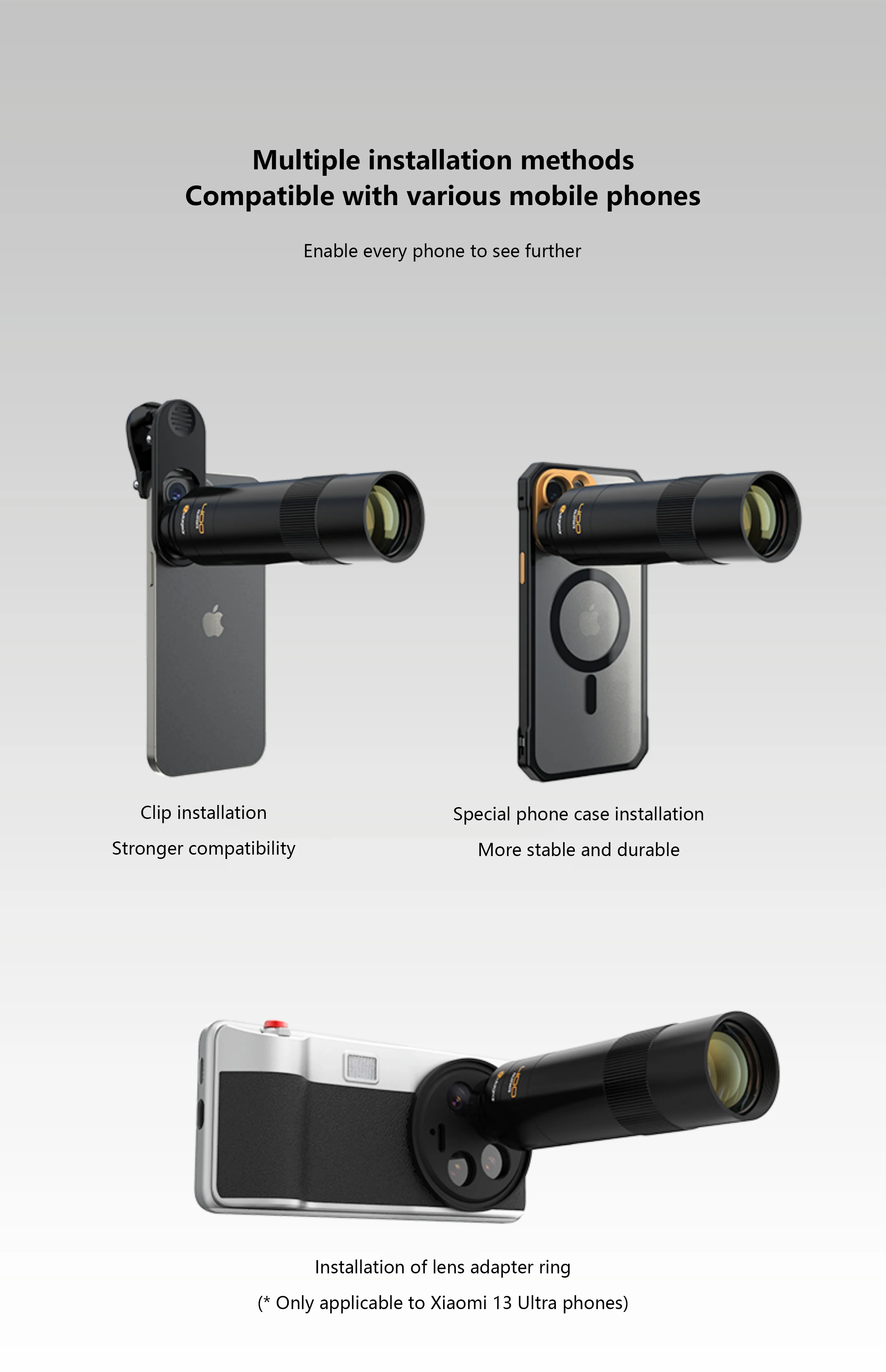 Fotorgear 400mm Mobile Phone Telephoto Additional Lens Universal Long Range Photography Professional Cell Phone Telephoto Kit