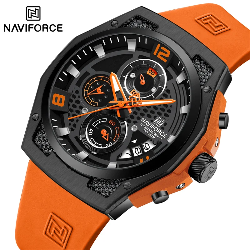 

NAVIFORCE Fashion Men's Watch Business Calendar Quartz Wristwatches Casual Silicone Strap Waterproof Luminous Clock Reloj Hombre