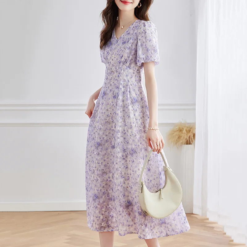 

2023Summer small fresh sweet floral dress fashion women's new French temperament waist vestido feminino