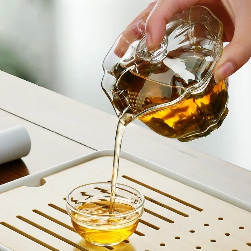 Tea Set Transparent Glass Tea Tureen Heat Resistant Tropical Filter Mesh Hole for Kung Fu Tea