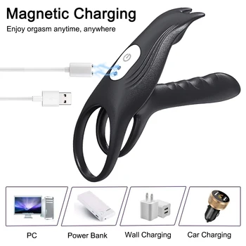 Couple Vibrator with Dual Motor Cockring Wireless Remote Cock Penis Ring Adult Sexy Toys For Men Delay Ejaculation Penisring 5