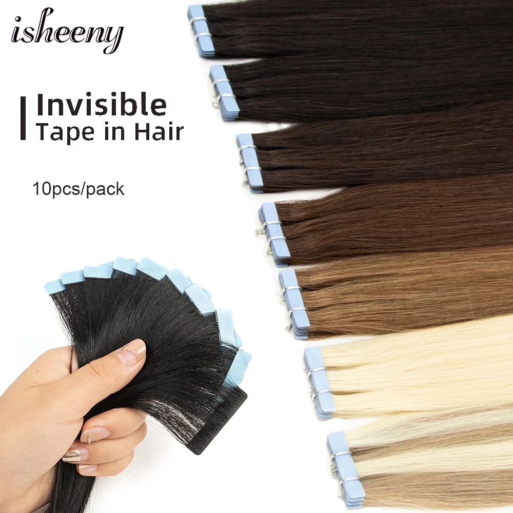 

Isheeny Tape In Human Hair Extensions 12" PU Skin Weft Invisible Seamless Natural Straight Machine Remy Human Hair 10pcs/pack