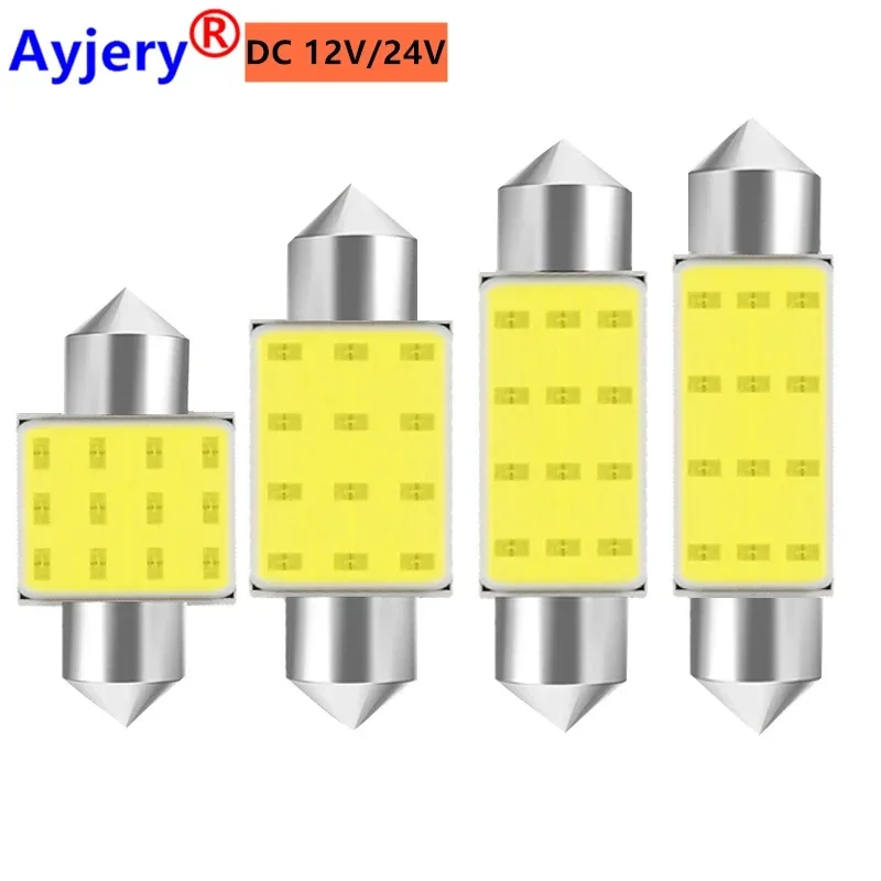 

100Pcs DC 12V/24V COB C5W Car Auto Festoon Dome Interior LED Lights Lamp Map Roof Reading Bulb 31/36/39/41MM White