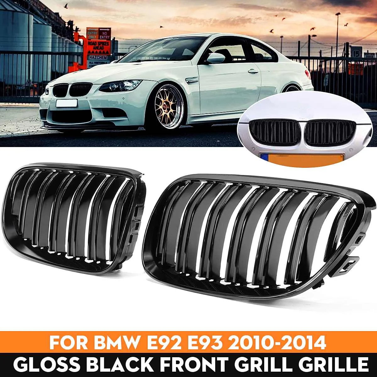 

2PCS Front Bumper Kidney Grill for BMW E92 E93 2010-2014 Gloss Black Dual Line Grille Car Styling Racing Grilles Replacement