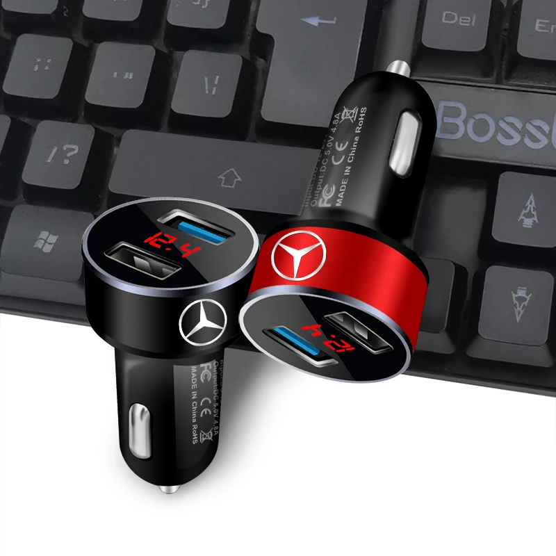 1개 자동차 충전기 2USB 포트 고속 충전 디지털 디스플레이 자동차 액세서리 메르세데스 벤츠 CLA GLA CLA 신형 A/B/C/E 클래스 GLK용