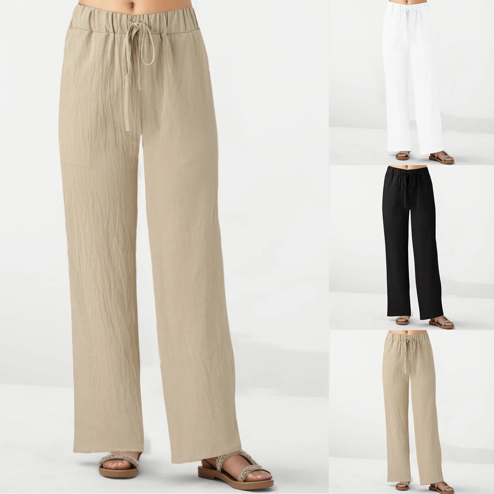 Wide Leg Pants For Women Pocket Long Pants Wide Casual Loose Solid Drawstring Women'S Pants Jersey Pocket Pants Travel Bottoms