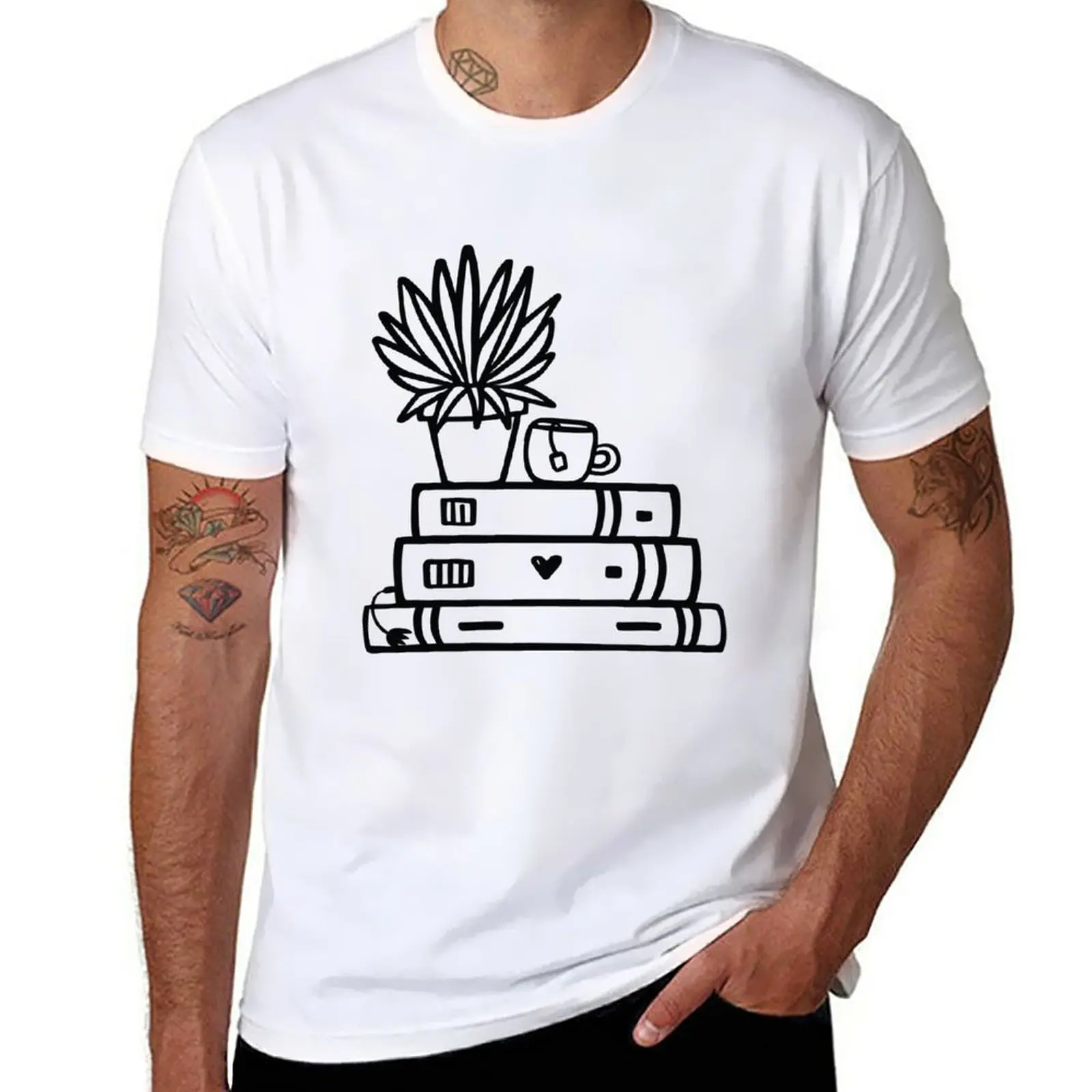 

New Books, Tea Cup, Plant T-Shirt boys animal print shirt kawaii clothes men t shirts