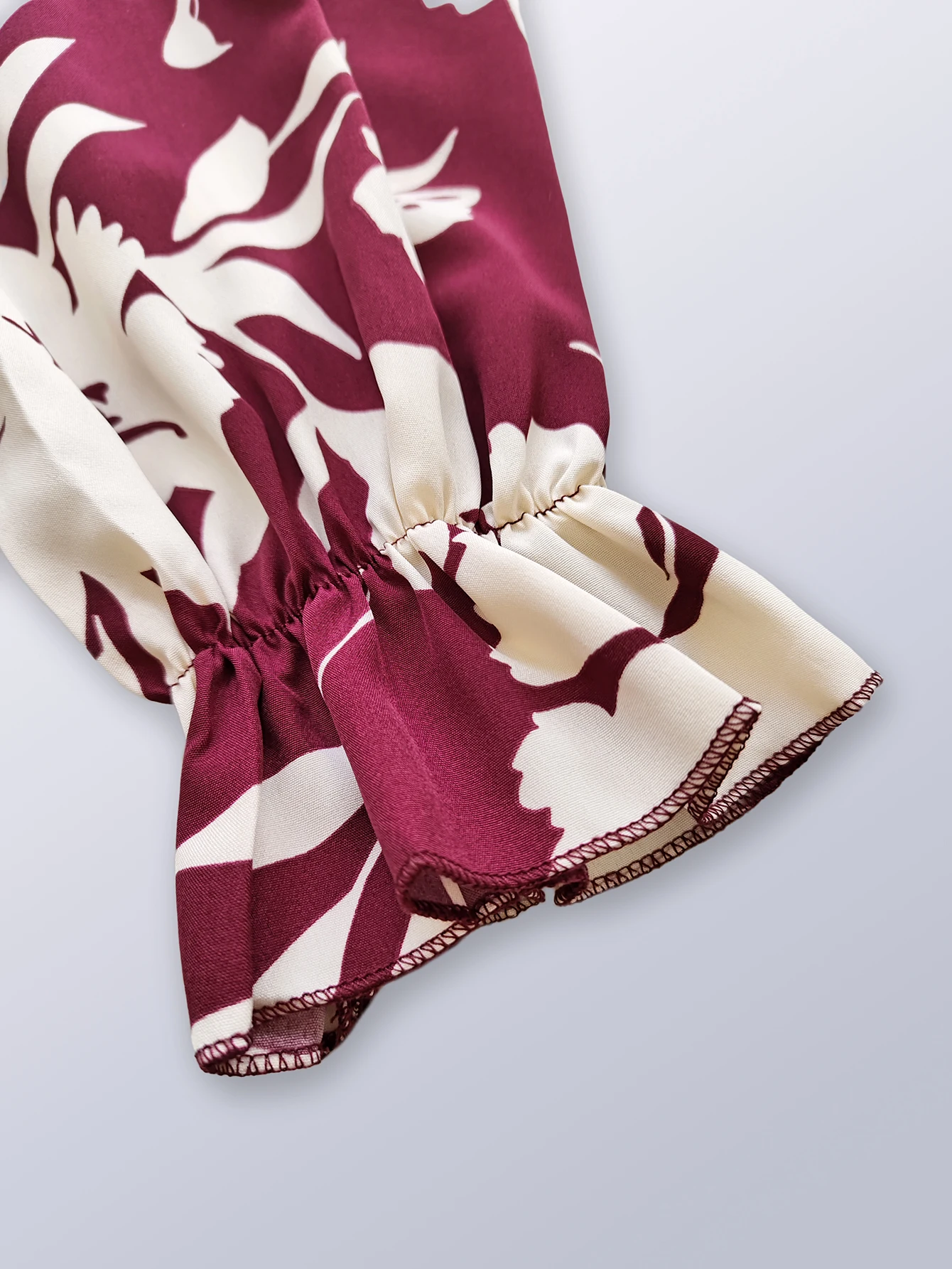 Pink Flower Print V Neck Long Sleeve Mini Dress for Women