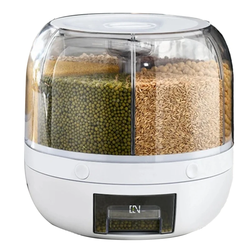 

360° Rotating Grain Dispenser Transparent Sealed Jar Circular Kitchen Rice 1 Pcs