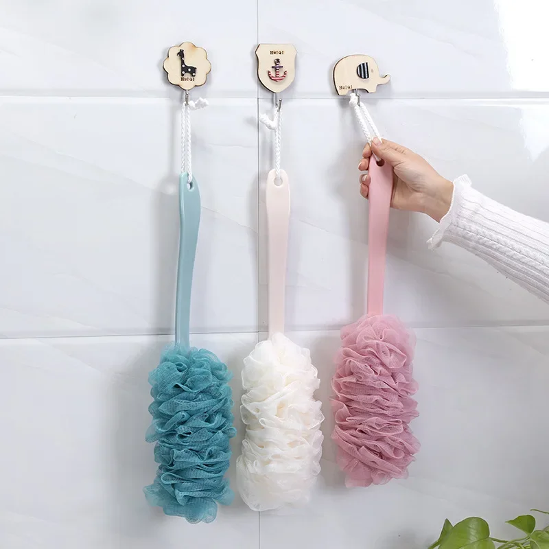 New Body Bath Shower Scrubber Brushes Long Handle Hanging Soft Mesh Back Sponges Bathroom Shower Brush Body Cleaning Accessories 4