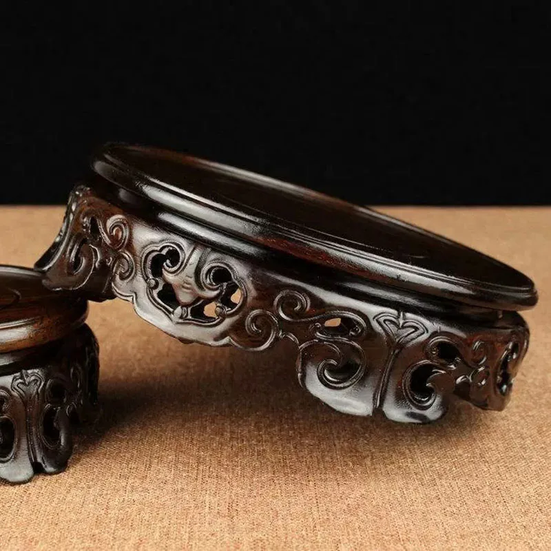 Solid Wood Round Base Bonsai Ornaments, Redwood, Black Branch, Stone, Jade, Purple Sand, Teapot Base