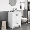 24.5" Modern Bathroom Vanity with Ceramic Basin,Undermount Bathroom Vanity Sink Cabinet with 2 Doors and 1 Drawer, Free Standing 1