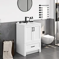 24.5" Modern Bathroom Vanity with Ceramic Basin,Undermount Bathroom Vanity Sink Cabinet with 2 Doors and 1 Drawer, Free Standing 1