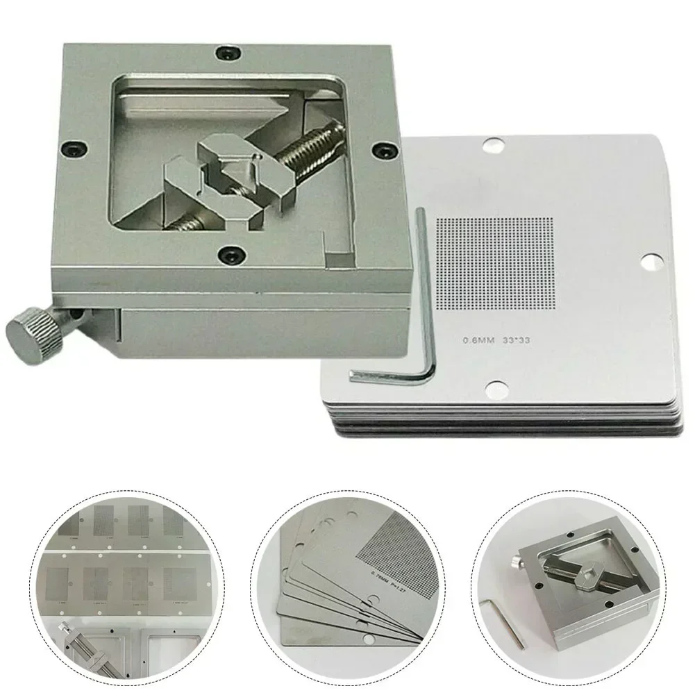 BGA Reballing Kit 90mm Reball Station Fixture Jig Heavy Duty Table Template Bracket Clamp PCB With 10pcs Universal Stencil 5