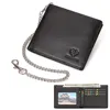 KAVIS 100% Genuine Leather Short Purse Business RFID Protect Credit Card Holder Clutch For Men With Anti-theft Chain Wallet 2
