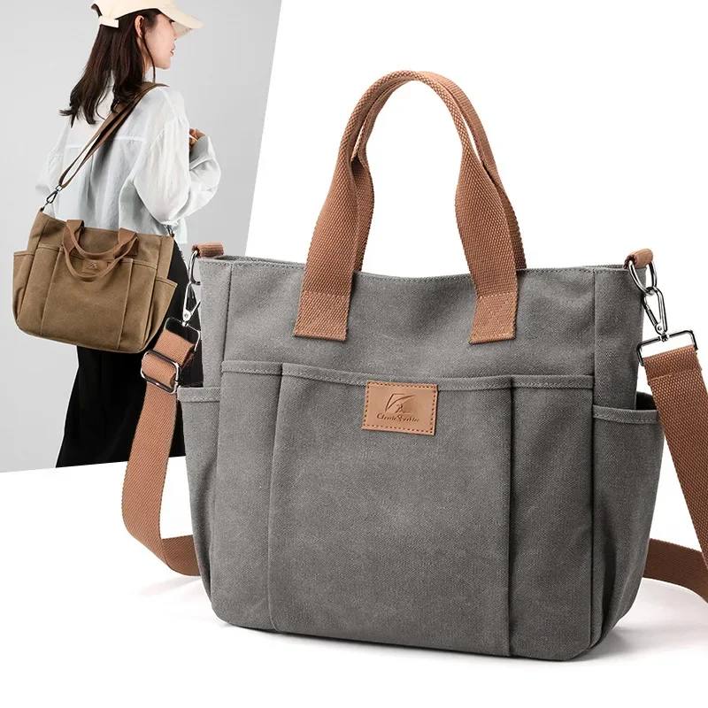 

Leisure Tote Bag New Multi Pocket Thickened Canvas Shoulder Bag Large Capacity Computer Handbag High Quality Women Crossbody Bag