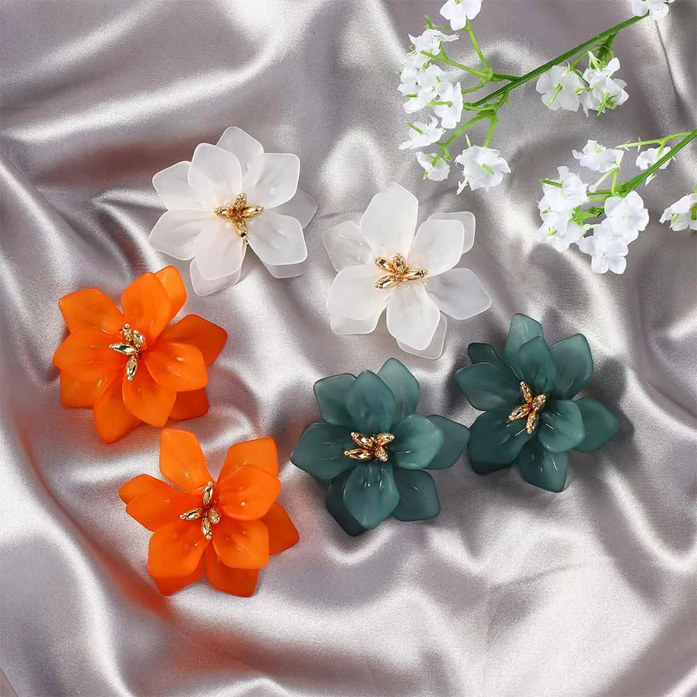 NEW Design Hyperbole Resin Flower Earrings Women Acrylic Big White Orange Green Flower Holiday Party Earrings Gifts ForGirl