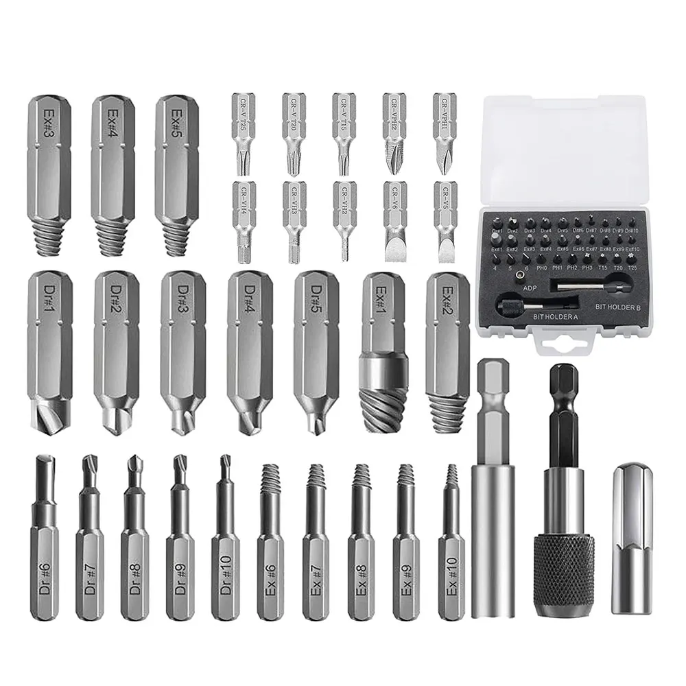 Disassemble Screws Bolt Stud Slip Teeth Damaged Demolish Stripped Tools 22Pcs/33Pcs Extractor Screwdriver Remover Set 22pcs set damaged screw extractor remover drill bit set disassemble screws bolt stud slip teeth stripped broken remover tools