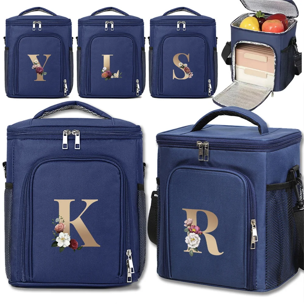 

Thermal Lunch Bags Large Capacity Cooler Bag Waterproof Portable Gold Letter Series Insulated Rice Bag Camping Picnic Bags