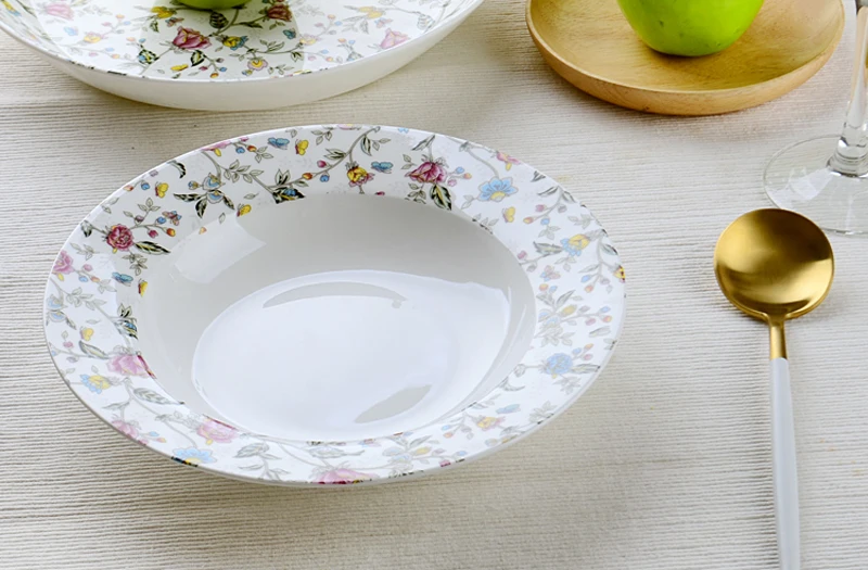 9 inch, real bone china deep big dish for dinner, porcelain et dish tray for salad, ceramic serving dish, side plate, charge