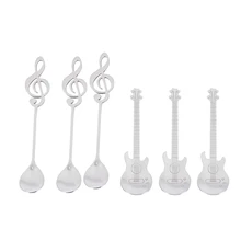 

Coffee Spoons,6 Pack Creative Cute Teaspoons Stainless Steel Staff Musical Notation Shaped (3 Music Note +3 Guitar)