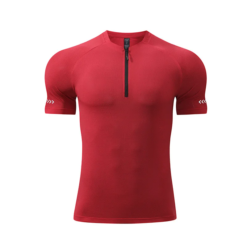 

Summer Men's Outdoor Stand Collar Half Zipper Sports T-shirt High Elastic Breathable Quick-drying Short Sleeve