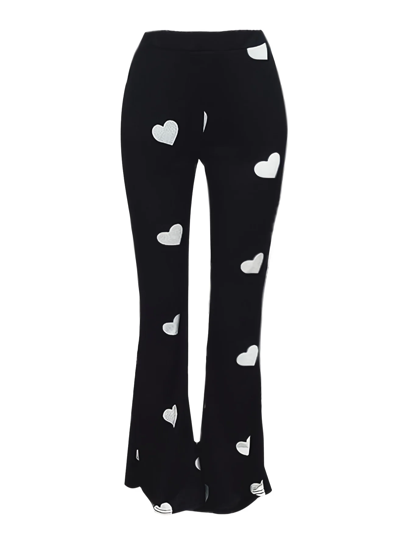 High Waist Heart Print Slimming Flared Pants 2025 Women New Fashion Spring Elastic Micro Horn Trousers Sweet Causal Style