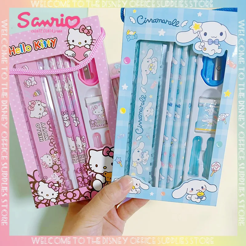 

Sanrio Stationery Set Kawaii Cinnamorroll Mymelody Kuromi Cartoon Student Pencil Eraser Ruler Children'S School Supplies Gift