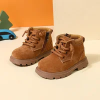 2024 New Autumn Baby Boots Leather Boys Ankle Boots Orange Soft Sole Non-slip Fashion Toddler Girls Boots 1