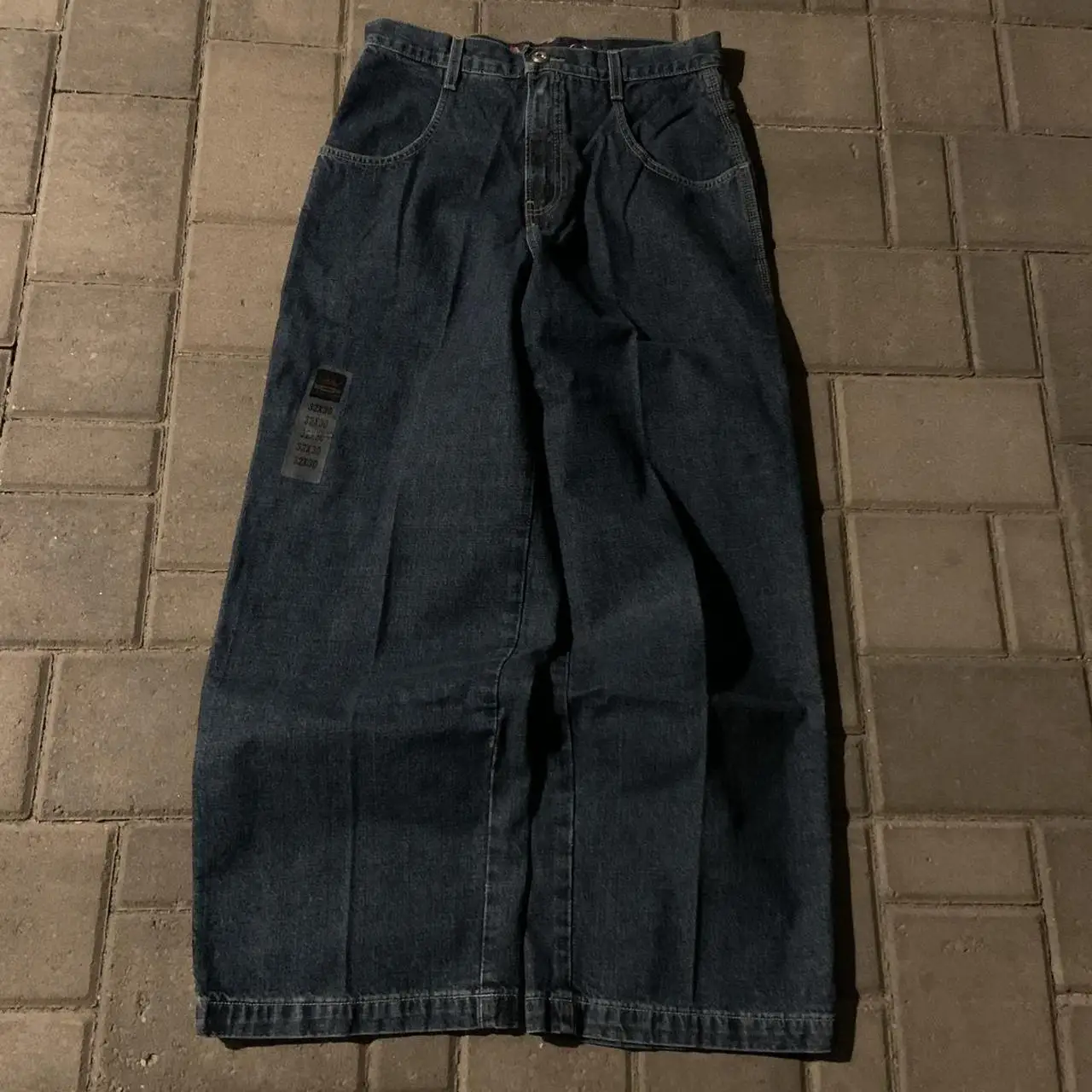 Jnco 하라주쿠 힙합 크라운 자수 청바지, 레트로 블루, 헐렁한 청바지, 여성 패션, 캐주얼 하이웨이스트 와이드 레그 팬츠